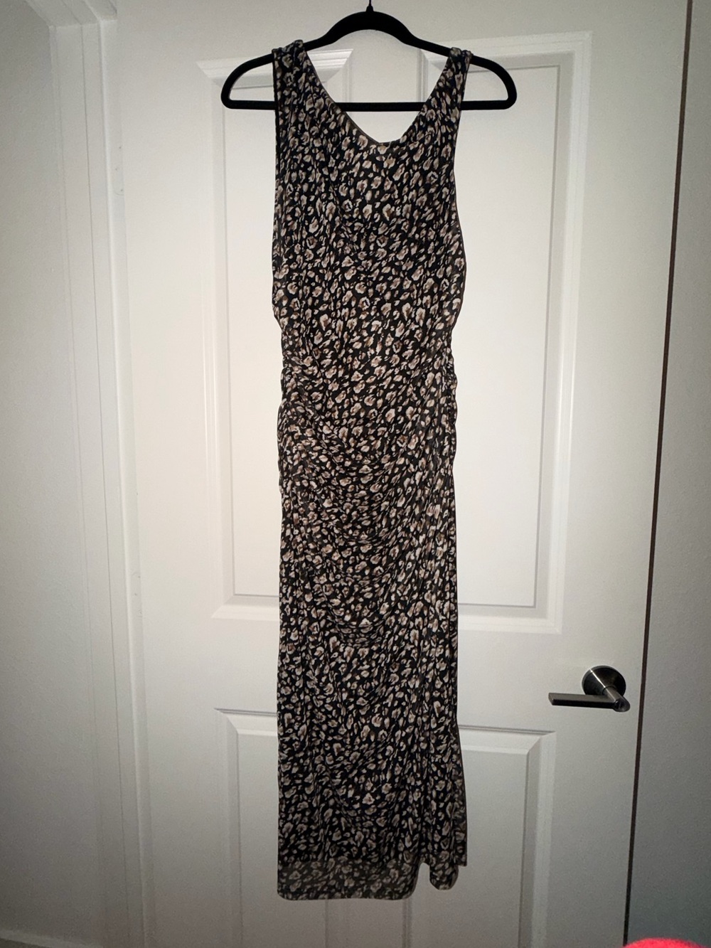 Sleeveless Black and Cream Leopard-Print Midi Dress